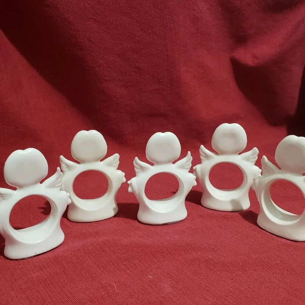 Set of 5 Napkin Rings Porcelain Angels Wing Angels Girls Cherubs